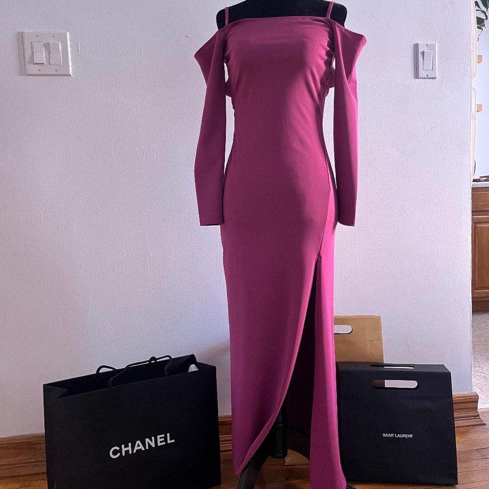 ZARA pink long-sleeve open back midi dress, S